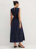 Drawstring Shoulder Lace Panel Midi Dress