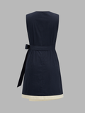 Contrast Trim Wrap Tie Sleeveless Cotton Dress