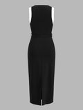 Color Block Belted Sleeveless Midi Dress