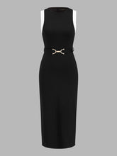 Color Block Belted Sleeveless Midi Dress