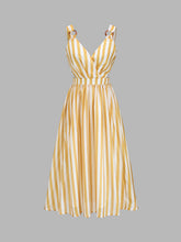 Ring Strap Striped Cutout Midi Dress