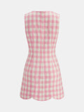 Gingham Scallop Hem Tweed Mini Dress