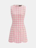 Gingham Scallop Hem Tweed Mini Dress