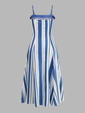 Striped Adjustable Strap Midi Sundress
