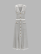 Striped Button-Front Knit Midi Dress