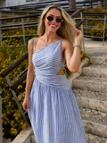 Striped Cut-Out Asymmetric Cami Maxi Dress