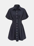 Pinstripe Cinched Waist Mini Shirt Dress