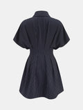 Pinstripe Cinched Waist Mini Shirt Dress