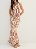 Wavy Stripe Knit Sleeveless Mermaid Maxi Dress