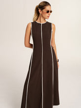 Contrast Piping A-Line Maxi Dress