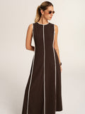 Contrast Piping A-Line Maxi Dress