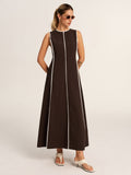 Contrast Piping A-Line Maxi Dress