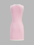 Contrast Trim Pearl Knit Mini Dress