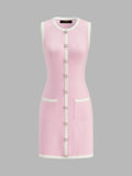 Contrast Trim Pearl Knit Mini Dress