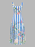 Floral Print Striped Sleeveless Maxi Dress