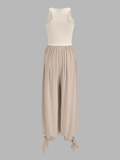 Two-Tone Sleeveless Tie Cuff Balloon Jumpsuit