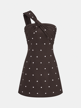 Polka Dot One Shoulder Linen Blend Mini Dress