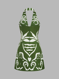 Printed Halter Cut Out Mini Dress