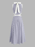 Mock Neck Waist Cutout Striped Maxi Dress