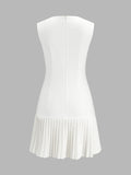 Scallop V Neck Pleated Hem Mini Dress