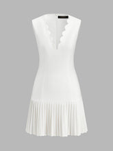 Scallop V Neck Pleated Hem Mini Dress