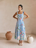 Floral Print Striped Sleeveless Maxi Dress