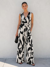 Leaf Print Belted Wide Leg Jumpsuit