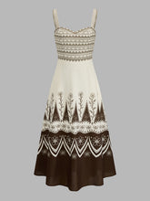 Border Print Sweetheart Midi Dress