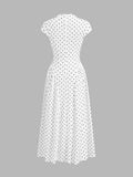 Cap Sleeve Polka Dot Fit Flare Maxi Dress