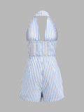 Halter Tie Front Striped Romper