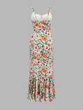 Multicolor Floral Print Mermaid Midi Dress