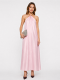 Chain Halter Satin Maxi Dress