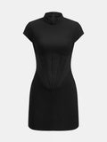 Mandarin Collar Corset Bodycon Mini Dress