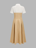 Fake Two Piece Shirt Collar Pleated Maxi Dress