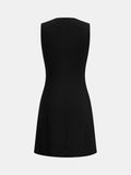 Sleeveless Buttoned Wavy Trim Mini Dress