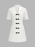 Frog Button V Neck Mini Dress