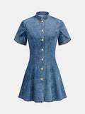 Tulip Short Sleeve Fit Flare Denim Mini Dress