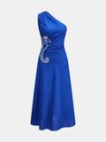 One-Shoulder Seahorse Appliqué Midi Dress