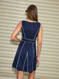 Contrast Piping Belted Dress