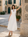 Linen Blend Sleeveless Keyhole Maxi Dress