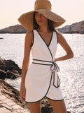 Contrast Trim Wrap Tie Sleeveless Mini Dress