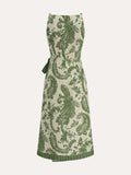 Paisley Wrap Tie Midi Slip Dress
