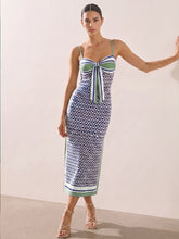 Geometric Print Tie-Front Slit Maxi Slip Dress
