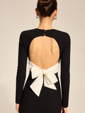 Open Back Bow Slit Long Sleeve Maxi Dress