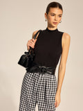 Knit Bodice Gingham Belted Jogger Jumpsuit