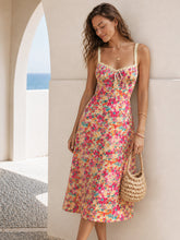 Lace Strap Tie Front Floral Midi Dress