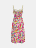 Lace Strap Tie Front Floral Midi Dress