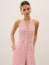 Tweed Check Halter Wide Leg Jumpsuit