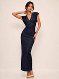 V Neck Bodycon Denim Midi Dress
