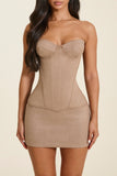 The Sasha Faux Suede Corset Top in Stone
